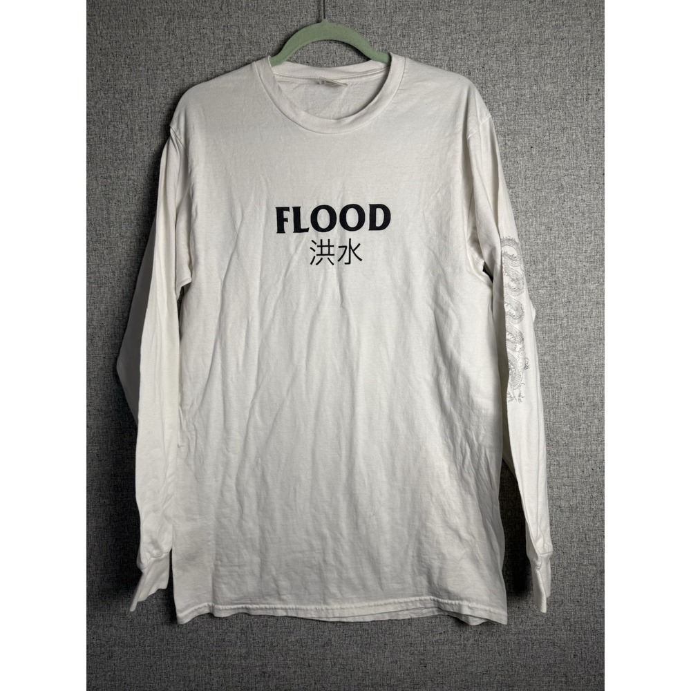 Vintage Y2K Chinese Dragon Flood Long Sleeve Black White Japanese T-Shirt MED‎